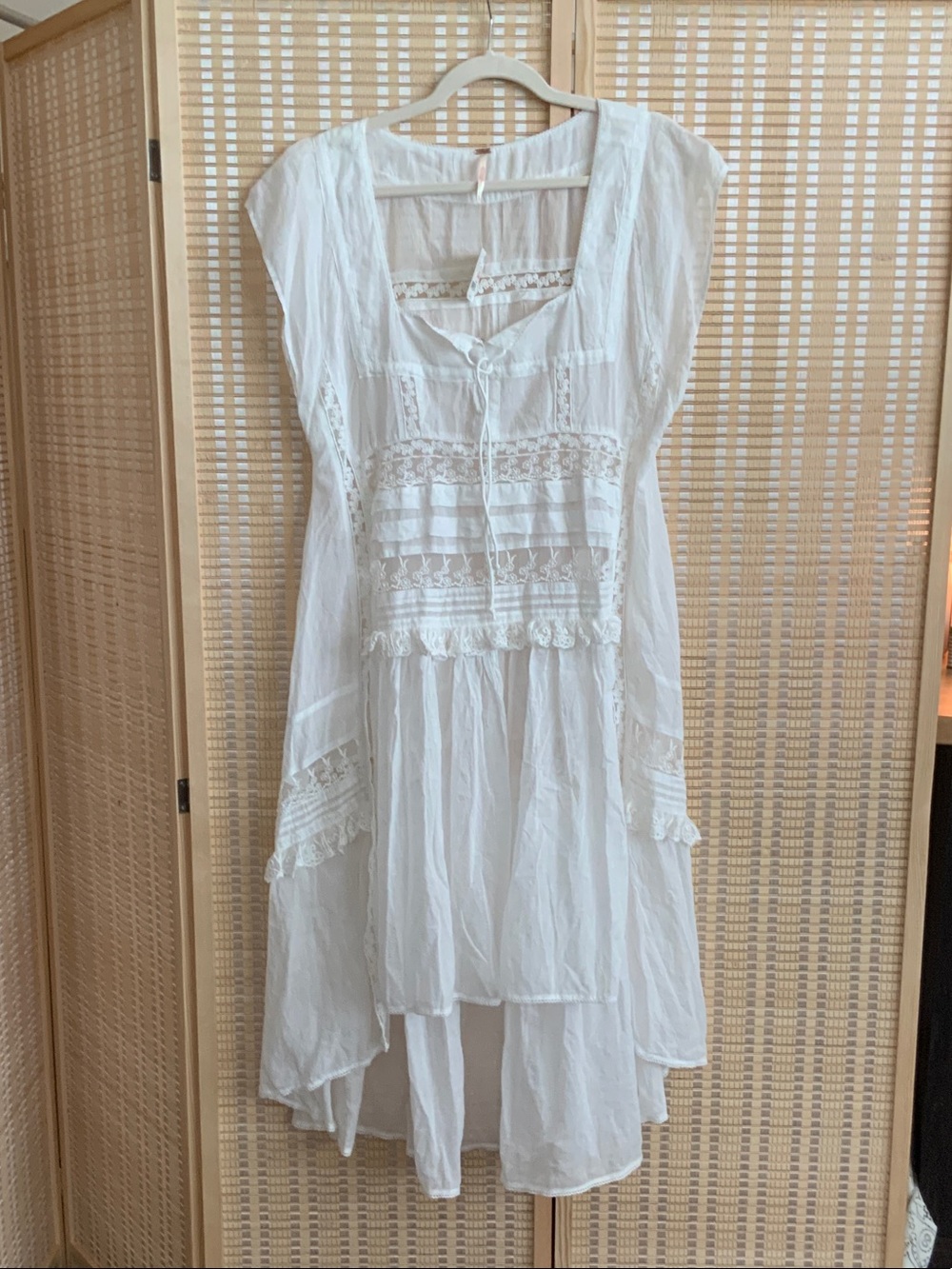 Free People White Lace-Detail High-Low Cotton cover layering dress